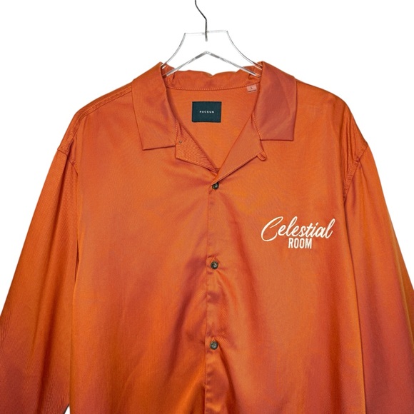 NEW PacSun Celestial Room Orange Embroidered Camp Shirt Shacket Sz L - Picture 9 of 15